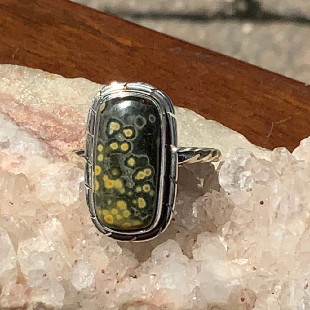 NATURAL OCEAN JASPER 925 STERLING SILVER RING, SIZE 8.5